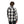 Back view of a person wearing a Black Diamond black and white buffalo plaid flannel shirt