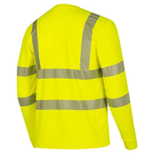 Pioneer high visibility yellow long sleeve shirt with reflective stripes viewed from the back
