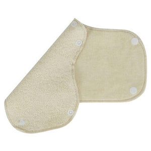 Beige fabric cloth diaper insert with white snap fasteners