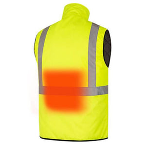 Pioneer high visibility yellow safety vest with reflective stripes and orange back heating element