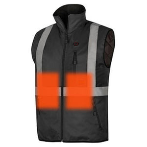 Pioneer black heated safety vest with reflective stripes and front zipper