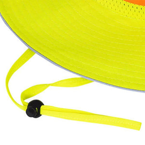 High visibility yellow sun hat with adjustable chin strap