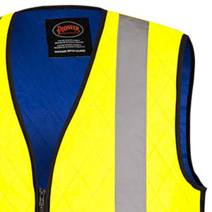 Pioneer high visibility yellow quilted safety vest with reflective strip