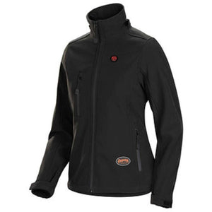 Pioneer black softshell heated jacket with front zipper and pockets