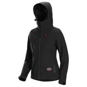 Pioneer black hooded softshell jacket with front zipper and pockets