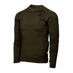Olive green long sleeve base layer shirt with textured knit pattern