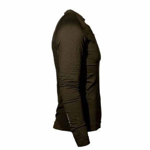 Side profile of Pnuma Outdoors olive green long sleeve base layer shirt