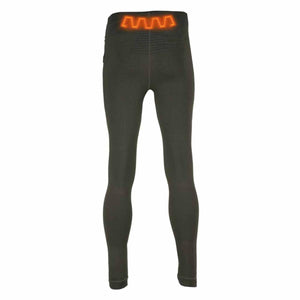 Pnuma Outdoors heated base layer leggings in black with orange heating element graphic on the waistband