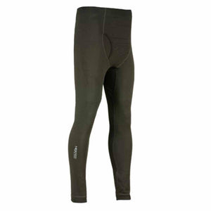 Pnuma Outdoors olive green base layer leggings with heater branding on the lower leg