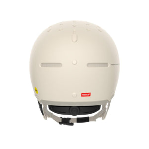 Back view of a beige POC ski helmet with Mips and Recco branding