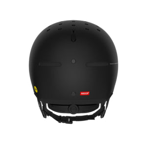 Back view of a black POC ski helmet with Mips and Recco branding