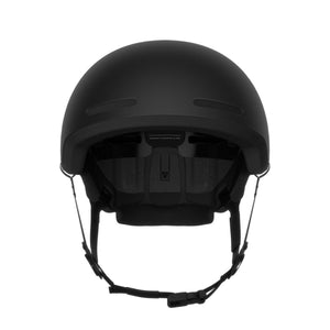 Black POC ski and snowboard helmet viewed from the back