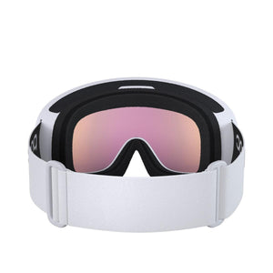 White ski goggles with a pink tinted lens and black foam padding