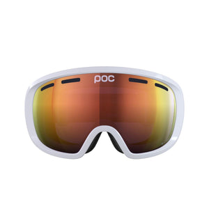 POC ski goggles with white frame and orange mirrored lens