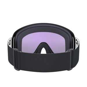 POC ski goggles with black frame and purple lens viewed from the back