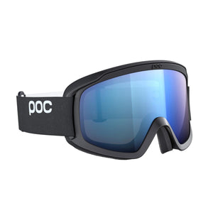POC ski goggles with black frame and blue mirrored lens