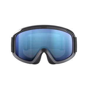 POC ski goggles with black frame and blue reflective lens