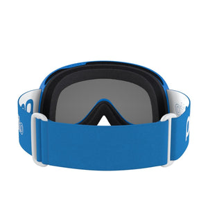 POC blue ski goggles with grey lens and branded strap