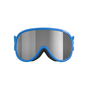 POC blue ski goggles with a reflective silver lens