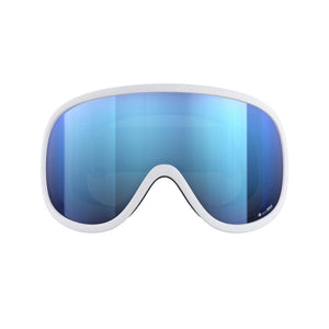 POC ski goggles with white frame and blue reflective Zeiss lens