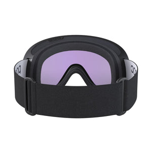 POC ski goggles with black frame and strap and purple lens