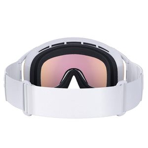 POC white ski goggles with pink tinted lens and white strap