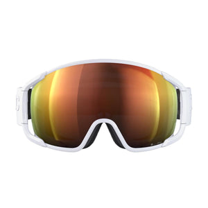 POC ski goggles with white frame and orange reflective Zeiss lens