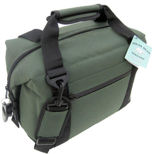 Olive green Polar Bear Coolers soft sided cooler with black straps and shoulder pad