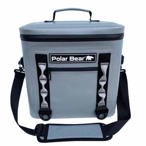 Grey Polar Bear soft cooler bag with shoulder strap and front zipper pocket