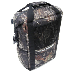 Polar Bear Coolers camouflage backpack cooler with black mesh pocket and top handle