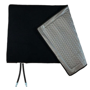 Black and silver therapy heating pad with two power cords