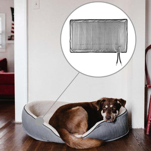 Polar Products cooling pad insert shown above a dog resting in a grey bolster bed