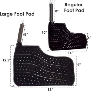 Polar Products regular and large foot pads with dimensions labeled in inches