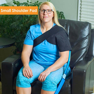 Polar Products small shoulder pad worn by a person sitting in a chair
