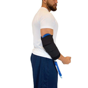 Polar Products black elbow cold therapy wrap on a man