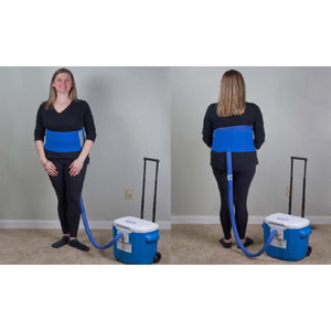 Polar Products cooling belt system worn around the waist connected to a portable cooler