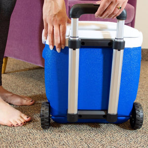 Polar Products blue rolling cooler with extended handle