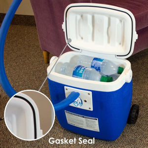 Polar Products cold therapy system cooler with close up view of the rubber gasket seal