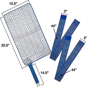 Polar Products cooling pad with dimensions 12.5 by 22.5 inches and two 44 inch elastic straps