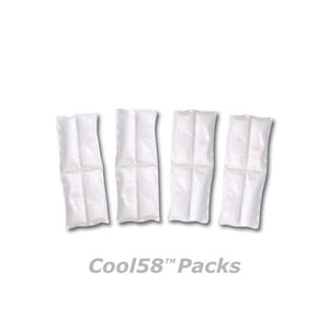 Four rectangular white Polar Products Cool58 cooling packs