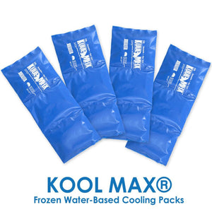 Four blue Polar Products Kool Max reusable water based cooling packs