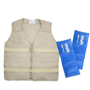 Polar Products tan cooling vest with two blue Kool Max cooling packs