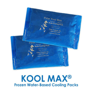 Two blue Polar Products Kool Max reusable body cooling packs