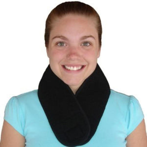 Person wearing a black Polar Products cooling neck wrap
