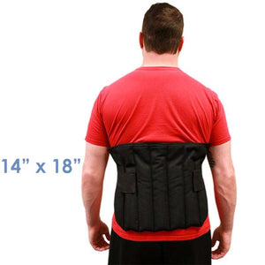 Polar Products black 14 by 18 inch back wrap on a person