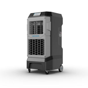 Portacool portable evaporative cooler with grey and black housing on wheels