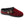 Acorn red felt mule slipper with dark grey trim and decorative floral accents