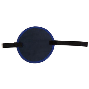 Round navy blue fabric eye patch with black velcro straps