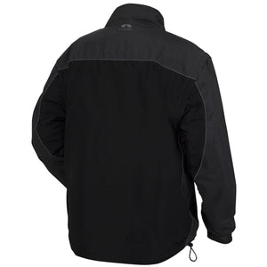 Back view of black Pyramex Safety jacket with high collar and grey piping