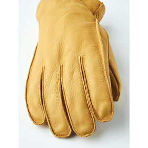 Tan leather work glove with stitched seams
